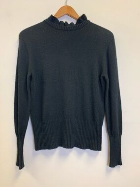 J. Crew Black Ruffle Mock Neck Sweater